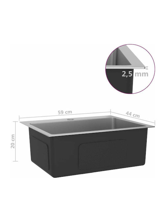 vidaXL Drop-In Sink Inox Satin W59xD44cm Silver