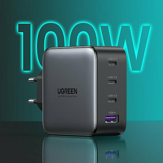 Ugreen GaN Wireless Charger with USB-A Port and 3 USB-C Ports 100W Power Delivery / Quick Charge 4+ Black (CD226)