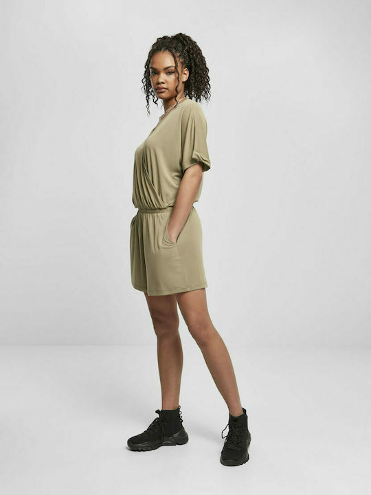 TB4370 Women's Short Sleeve One-piece Shorts Khaki