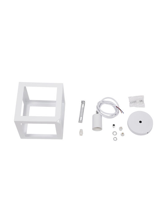 GloboStar Cube Pendant Light White Grid with Socket E27 25x25x25cm
