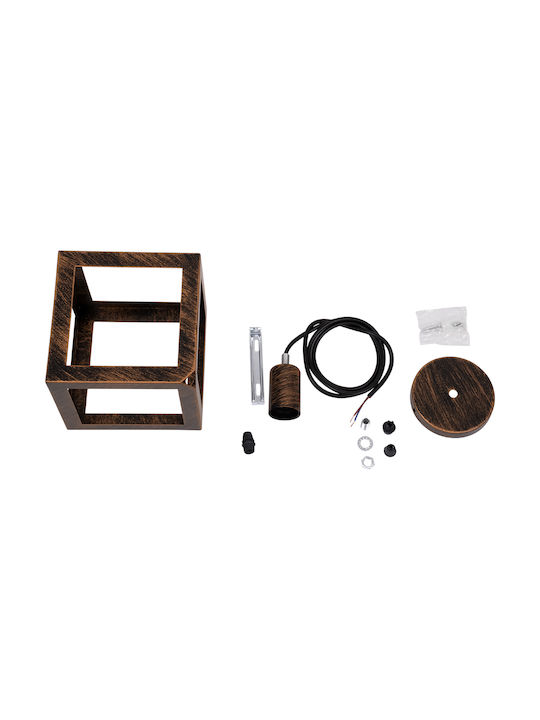 GloboStar Cube Pendant Light Brown Grid with Socket E27 25x25x25cm