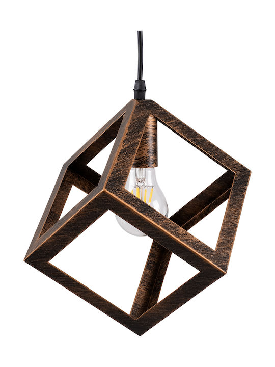 GloboStar Cube Pendant Light Brown Grid with Socket E27 25x25x25cm
