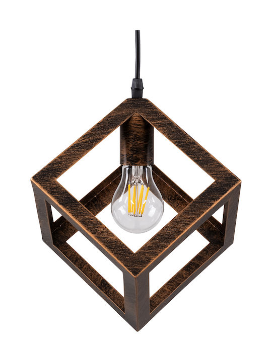 GloboStar Cube Pendant Light Brown Grid with Socket E27 25x25x25cm