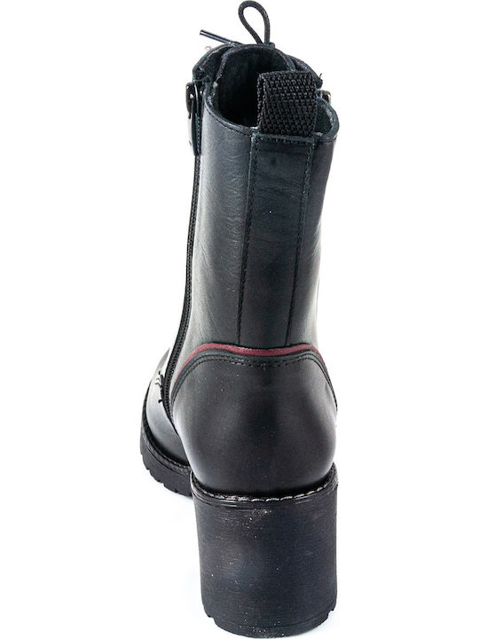 Leather Women's Ankle Boots with Medium Heel Black