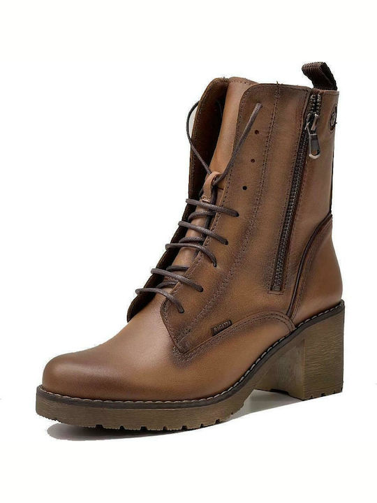 Leather Women's Ankle Boots with Medium Heel Tabac Brown