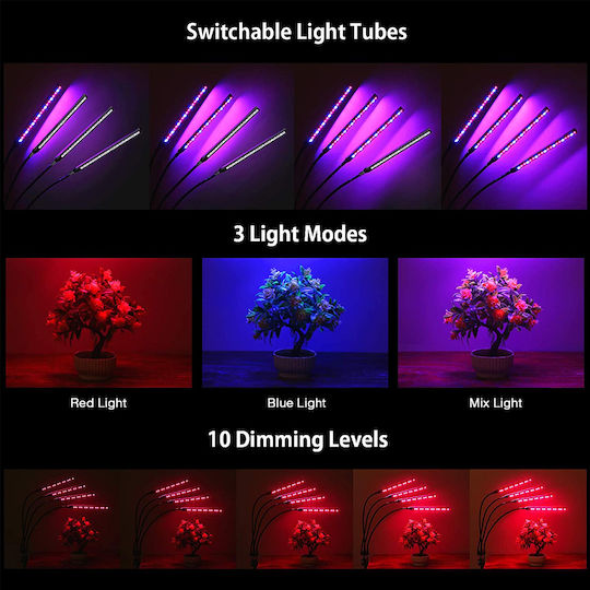 GloboStar Desk Grow Light with LED and Power 80W L100xW100cm.