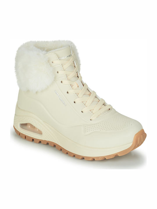 Uno Rugged Women's Ankle Boots with Fur Beige