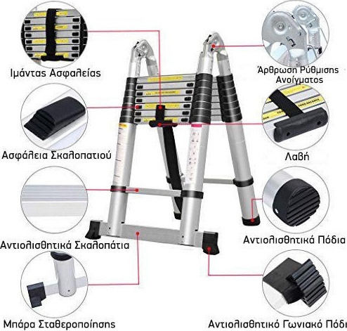 Telescopic Ladder Aluminum 10 of Steps with Maximum Height 3.2m