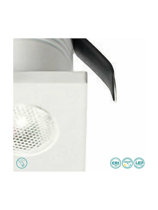Gea Luce Glam Square Metallic Recessed Spot with Integrated LED and Natural White Light White 3.2x3.2cm. 1pcs