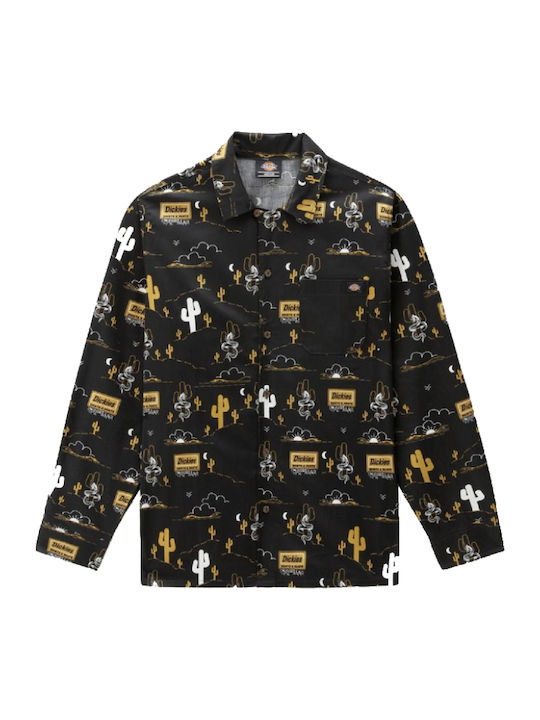 Long Sleeve Cotton Overshirt in Regular Fit Black