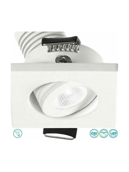 Gea Luce Elara Square Metallic Recessed Spot with Integrated LED and Natural White Light White 4x4cm. 1pcs