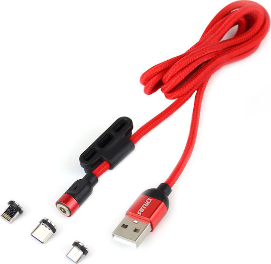 AMiO Magnetic USB to Lightning / Type-C / micro USB 1m 2.4A Cable Red (02522)