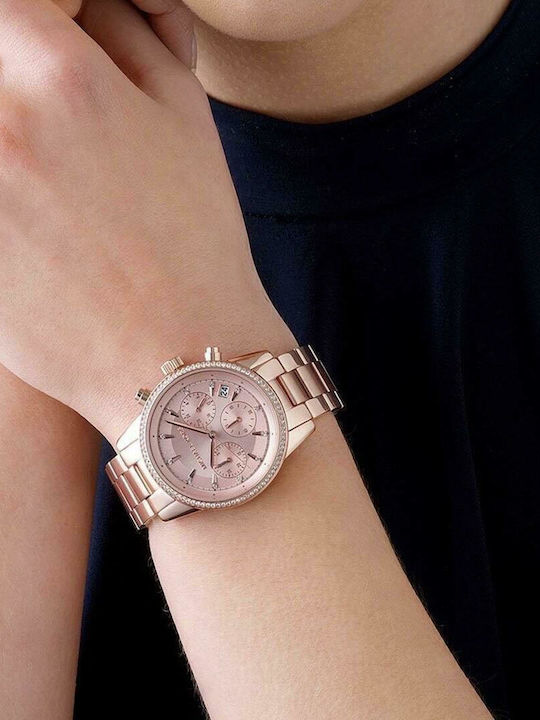 Michael Kors Ritz Γυναικείο Ρολόι 37mm Χρονογράφος Μπαταρίας με Ροζ Χρυσό Μεταλλικό Μπρασελέ