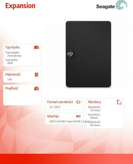 Seagate Expansion Portable USB 3.0 Extern HDD 5TB 2.5