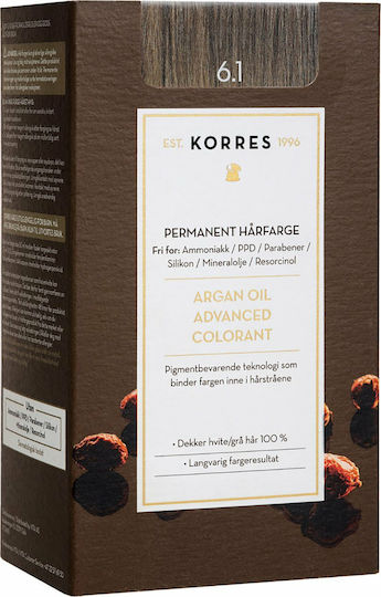Korres Argan Oil Advanced Colorant Βαφή Μαλλιών Χωρίς Αμμωνία 6.1 Ξανθό Σκούρο Σαντρέ 50ml