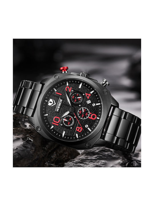 Weide Uhr Chronograph Batterie mit Schwarz Metallarmband