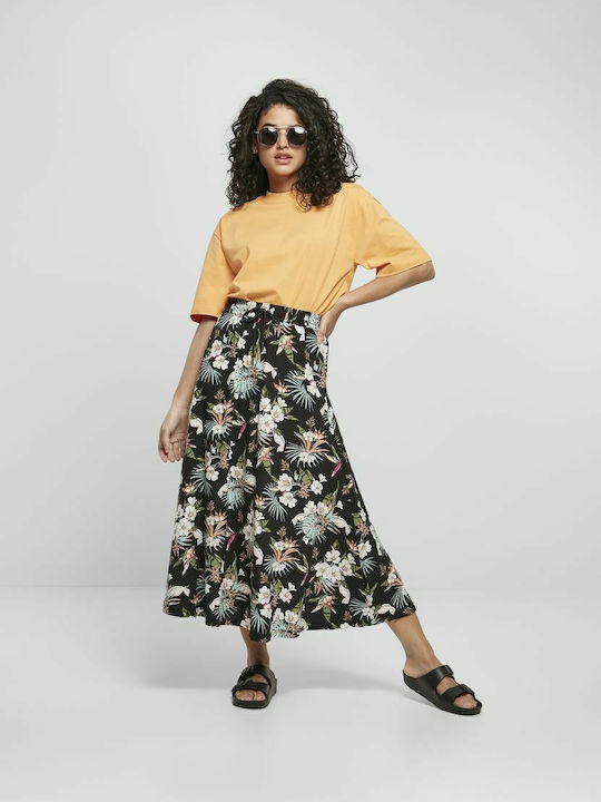 High-waisted Midi Skirt Floral Black