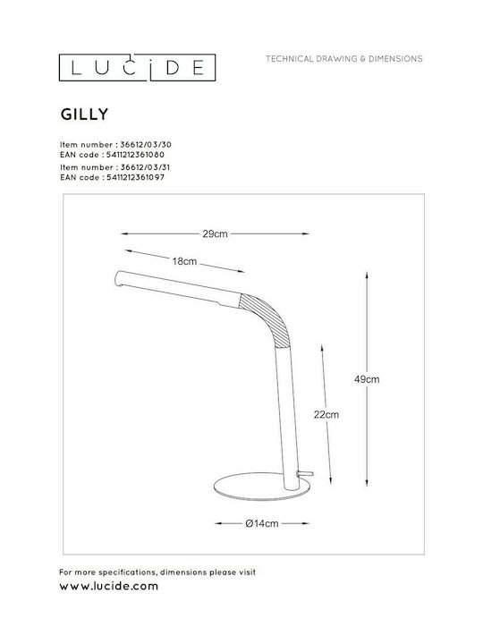 Lucide Lightning Gilly LED Office Lamp with Flexible Arm in Black Color