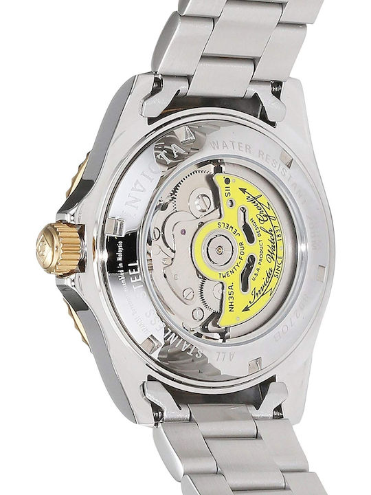 Invicta Pro Diver Ανδρικό Ρολόι 40mm Αυτόματο με Ασημί Μεταλλικό Μπρασελέ