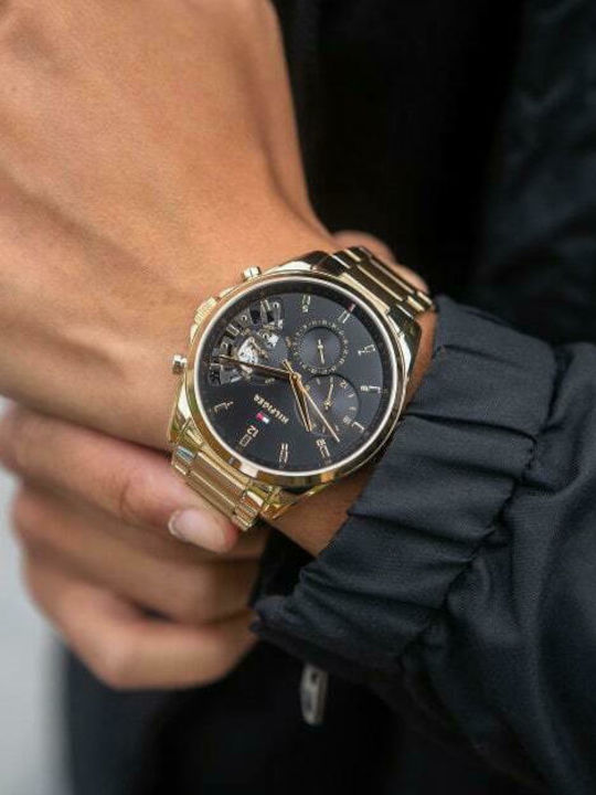 Tommy Hilfiger Baker Men's Watch 44mm Chronograph Battery with Gold Metal Bracelet