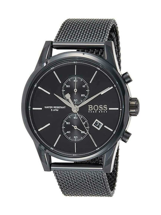 Boss Jet Ανδρικό Ρολόι 41mm Χρονογράφος Μπαταρίας με Μαύρο Μεταλλικό Μπρασελέ