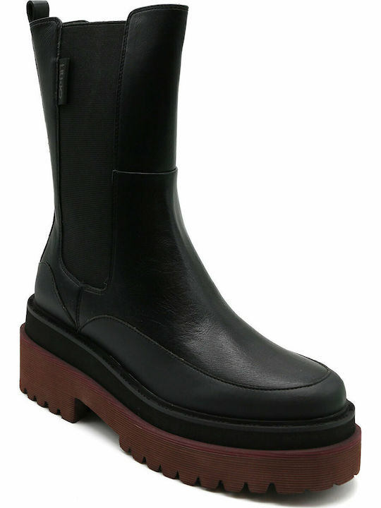 Purple 10 Leather Women's Chelsea Boots with Medium Heel Black