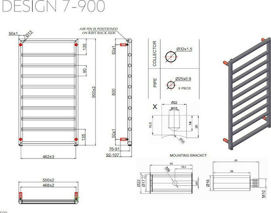 Karag Design DESIGN2-1245 Handtuchhalter Badezimmer 900x500 272kcal/h Silber