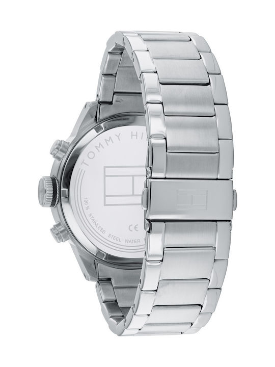 Tommy Hilfiger Trent Ανδρικό Ρολόι 44mm Χρονογράφος Μπαταρίας με Ασημί Μεταλλικό Μπρασελέ