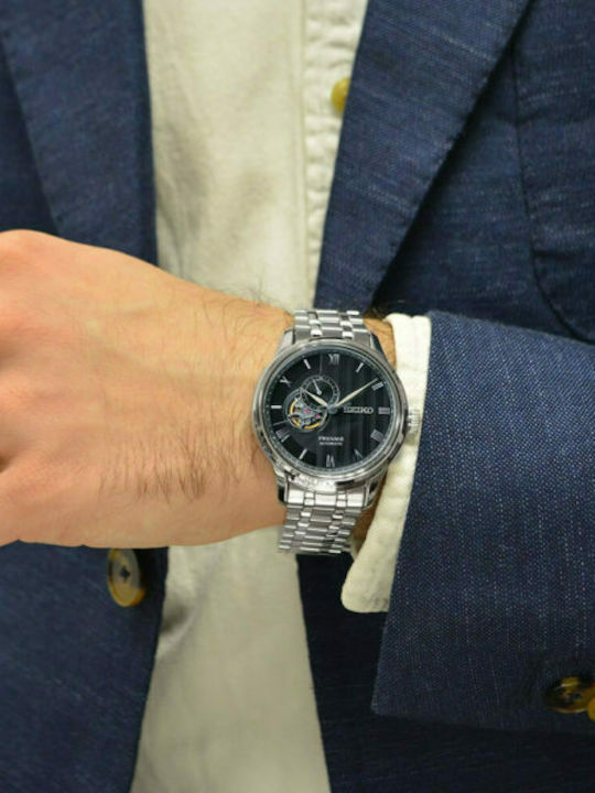 Seiko Presage Basic Line Ανδρικό Ρολόι 41mm Αυτόματο με Ασημί Μεταλλικό Μπρασελέ