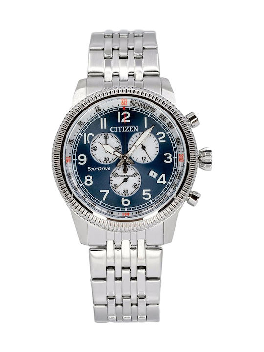 Citizen Ceas Barbati 42.5mm Cronograf Baterie cu Brățară din metal Argintie