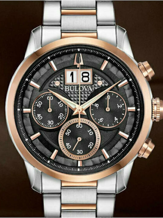 Bulova Ceas Barbati Clasic 44mm Cronograf Baterie cu Brățară din Metal Argintie