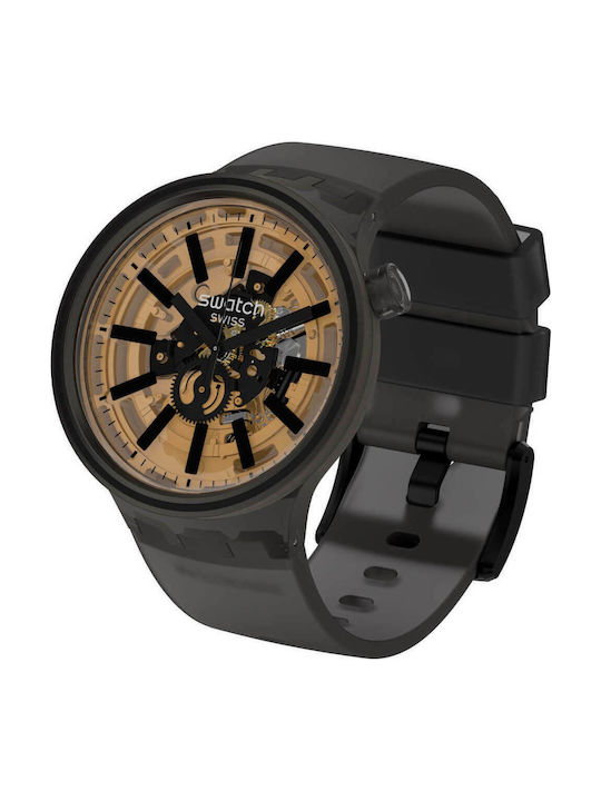 Swatch Big Bold Ceas Bărbați 47mm Solar Cu Curea Din Cauciuc Neagră