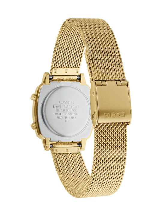 Casio Vintage Ψηφιακό Γυναικείο Ρολόι 24.6mm Μπαταρίας με Χρυσό Μεταλλικό Μπρασελέ