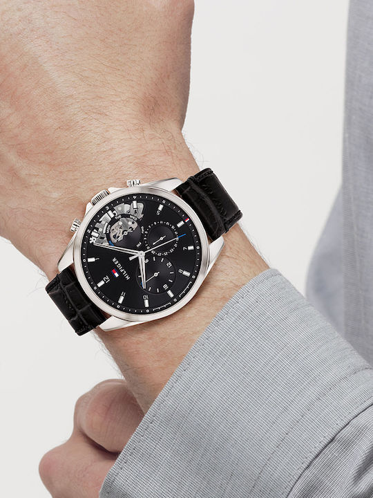 Tommy Hilfiger Baker Men's Watch 44mm Chronograph Battery with Black Leather Strap