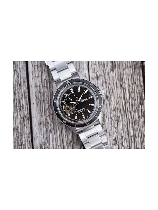 Seiko Presage Basic Line Ανδρικό Ρολόι 40.8mm Χρονογράφος Αυτόματο με Ασημί Μεταλλικό Μπρασελέ