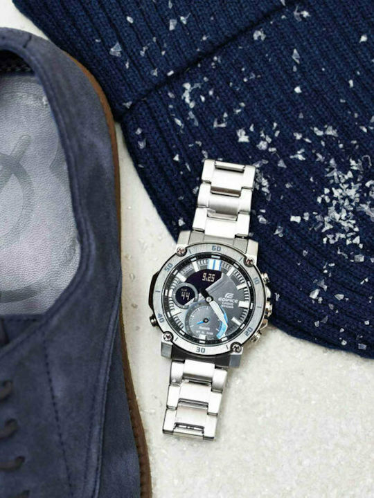 Casio Edifice Analog/Digital Men's Watch 46mm Chronograph Battery with Silver Metal Bracelet