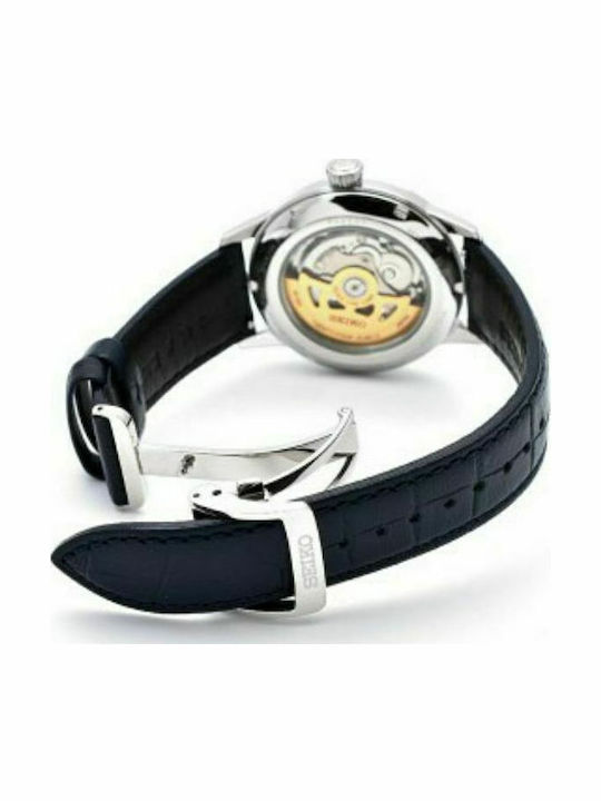 Seiko Presage Basic Line Herrenuhr 40.5mm Automatisch mit Blau Lederarmband