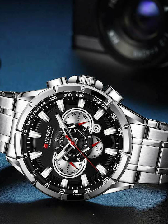 Curren Men's Watch 45mm Chronograph Battery with Metal Bracelet Black/Silver