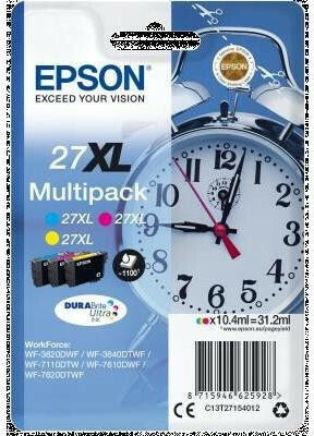 Epson 27XL Original Pack of 3 InkJet Printer Inks Yellow / Cyan / Magenta (C13T27154010 C13T27154012)
