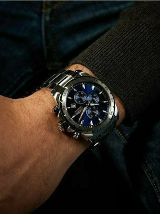 Festina Ανδρικό Ρολόι 44mm Χρονογράφος Μπαταρίας με Ασημί Μεταλλικό Μπρασελέ