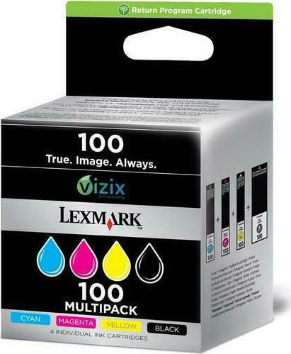 Lexmark 100 Γνήσιο Πακέτο 4 Μελανιών Εκτυπωτή InkJet Κίτρινο / Κυανό / Ματζέντα / Μαύρο (14N1912B)