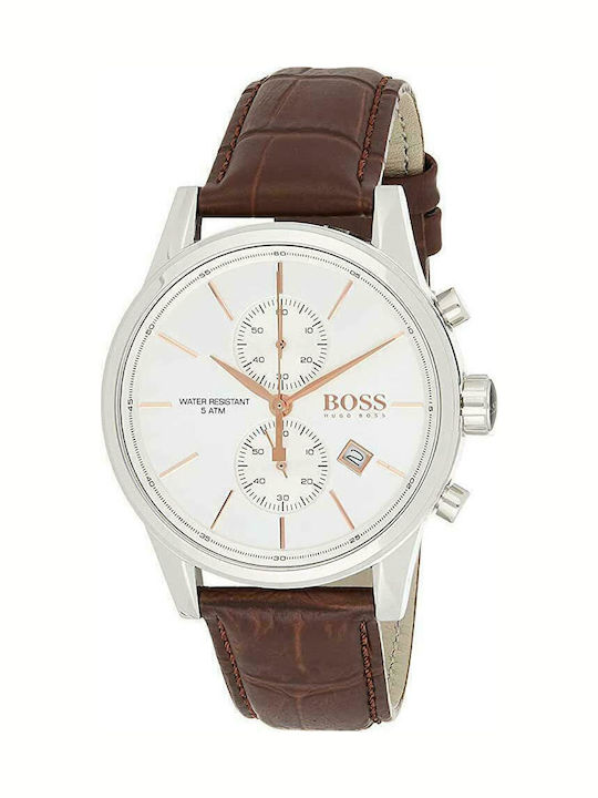 Boss Jet Ανδρικό Ρολόι 41mm Χρονογράφος Μπαταρίας με Καφέ Δερμάτινο Λουράκι