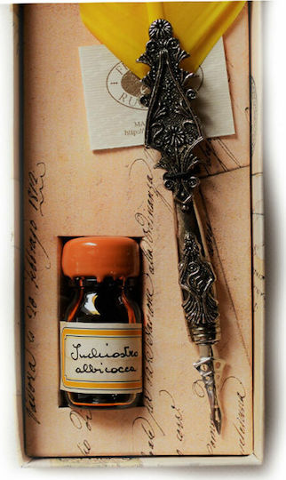 Francesco Rubinato Set Calligraphy Pen with Feather Yellow with Blue Ink