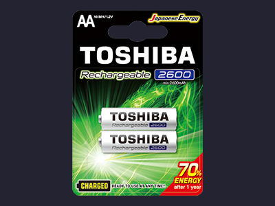 Toshiba Tnh-6gme Rechargeable Battery AA Ni-MH 2600mAh 1.2V 2pcs