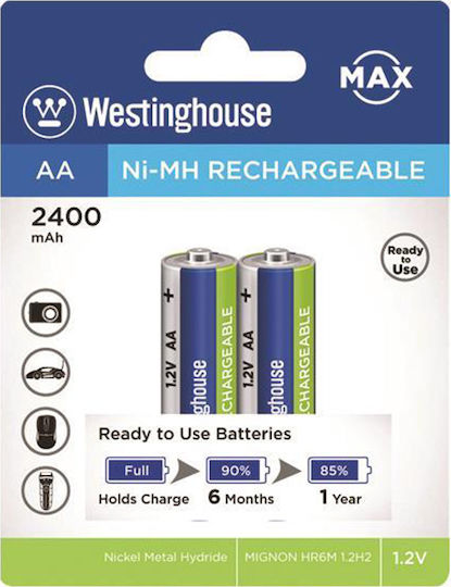 Westinghouse Max Επαναφορτιζόμενες Μπαταρίες AA Ni-MH 2400mAh 1.2V 2τμχ