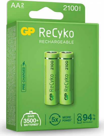 GP Batteries ReCyko Επαναφορτιζόμενες Μπαταρίες AA Ni-MH 2100mAh 1.2V 2τμχ