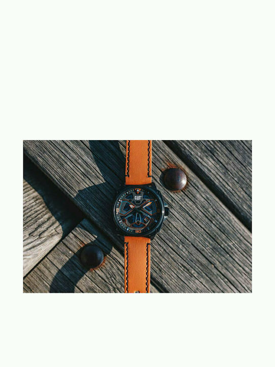 CAT Tokyo Ανδρικό Ρολόι 44mm Μπαταρίας με Πορτοκαλί Δερμάτινο Λουράκι