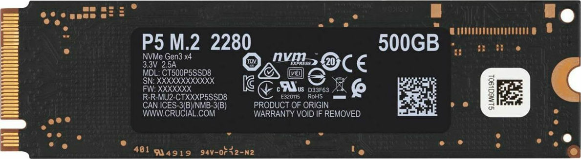 Crucial P5 SSD 500GB M.2 NVMe PCI Express 3.0 CT500P5SSD8