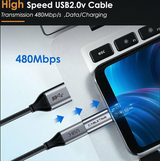 Cabletime C160 Μετατροπέας micro USB male σε USB-C female Γκρι 1τμχ