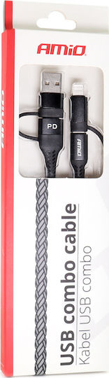 AMiO FullLINK UC-15 Braided USB to Lightning / Type-C Cable Μαύρο 1m (02547/AM)